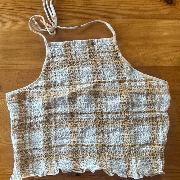 American Eagle Outfitters Gingham Halter Top Summer Smocked Women L - Picture 6 of 7